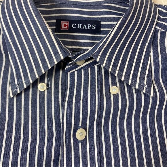 Chaps Mens Striped Twill No Wrinkle Button Down Long Sleeve Shirt Large 16/16.5 - Picture 5 of 11